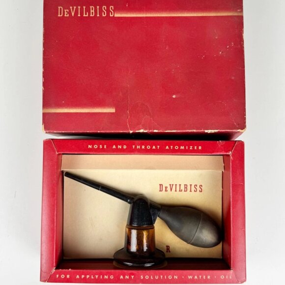 Devilbiss Atomizer NO. 114 Vintage Nose & Sinus w Original Box Amber Glass USA - Picture 1 of 12